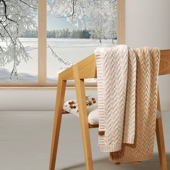 BabyOno Pletená dětská deka z merino vlny BÉŽOVÁ