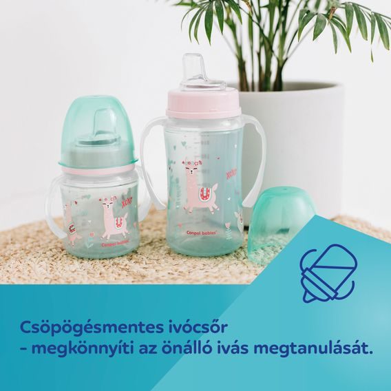 Canpol babies Tréninkový hrníček se svítícími úchyty Exotic Animals 240ml (6m+) - RŮŽOVÝ PANDA