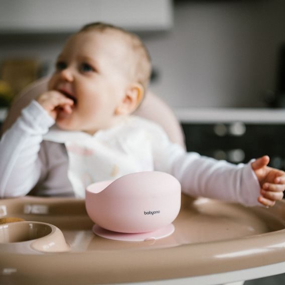 BabyOno Silikonová miska s přísavkou RŮŽOVÁ