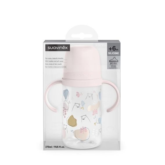 Suavinex Bear 2.láhev s oušky 270ml RŮŽOVÁ