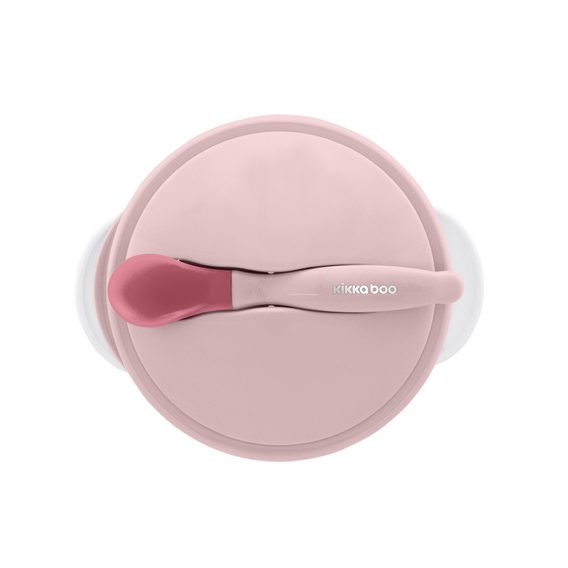 KikkaBoo Miska s přísavkou, víčkem a lžičkou s tepelným senzorem Pink