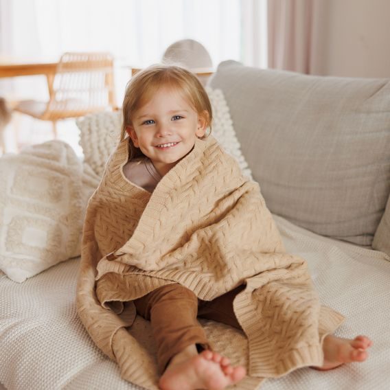 BabyOno Pletená dětská deka z merino vlny BÉŽOVÁ