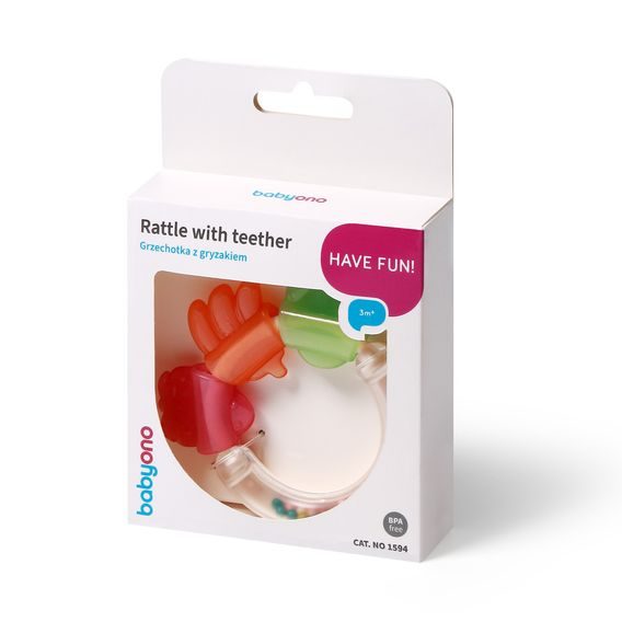 BabyOno Chrastítko s kousátkem kroužek OVOCE