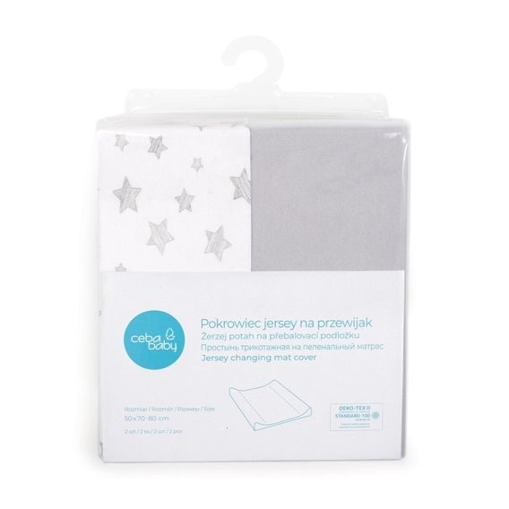 Ceba baby Potah na profilovanou přebalovací podložku 70/80x50cm (2ks) - Light Grey/Grey Stars