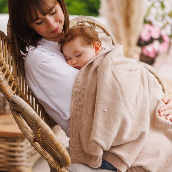 BabyOno Pletená dětská deka s plyšovou podšívkou BÉŽOVÁ