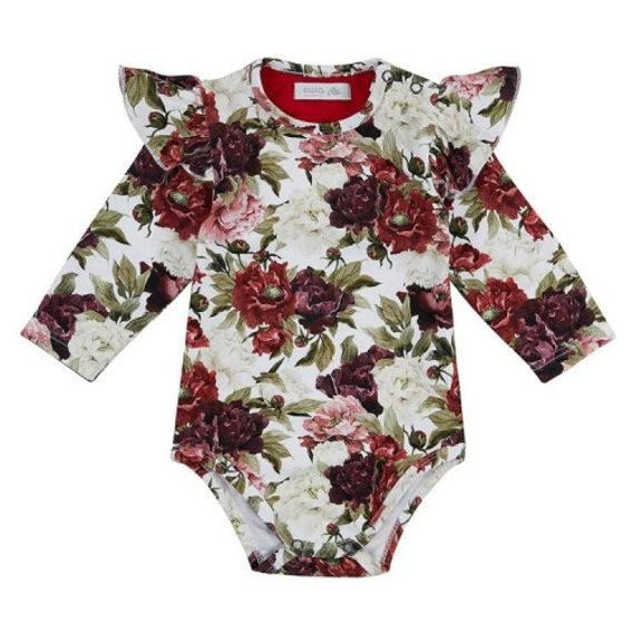 Ewa Collection Body dlouhý rukáv + čelenka RED FLOWERS