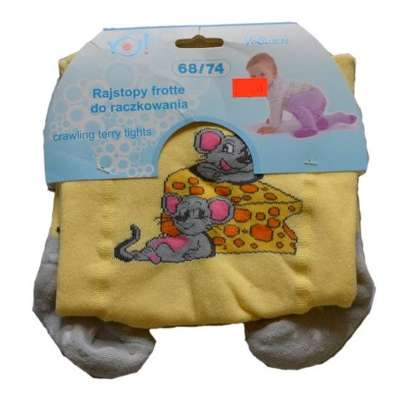 Punčocháče na lezení FROTÉ design MYŠKY ŽLUTÉ (protiskluz koleno, chodidlo, nárt)