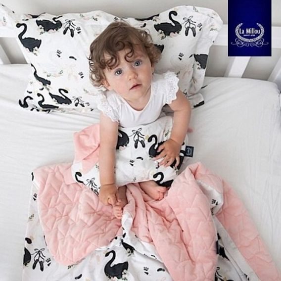 La Millou Luxusní dětská deka Velvet-Cotton SLIM vel.M, DOGGY UNICORN - POWDER PINK