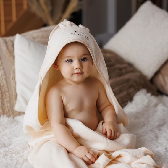 BabyOno Bambusová osuška s kapucí 100x100cm KRÉMOVÁ