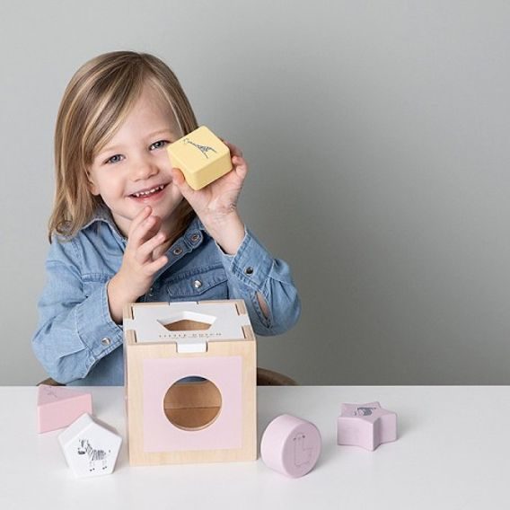 Little Dutch Dřevěná vkládačka / třídič tvarů kostka - ZOO PINK