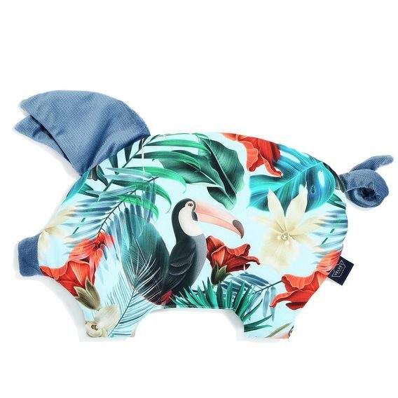 La Millou Luxusní polštářek Sleepy Pig Velvet-Cotton, BLUE HAWAIIAN BIRDS - DENIM