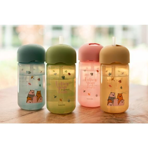 Suavinex Bear láhev s brčkem 340ml RŮŽOVÁ