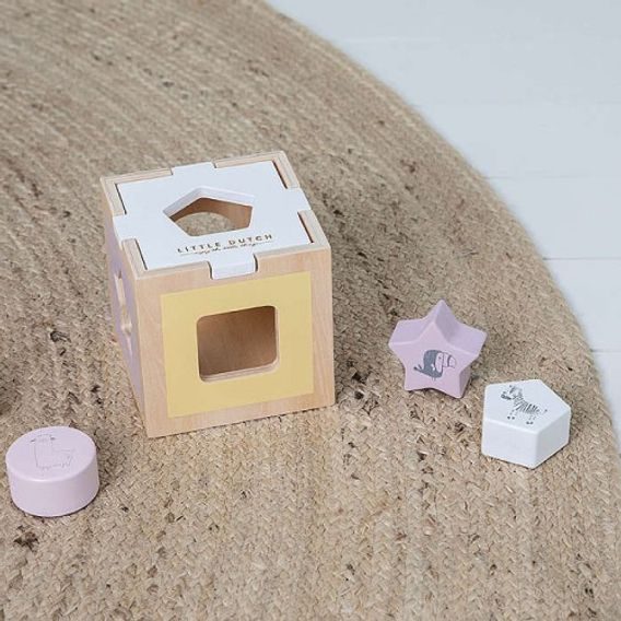 Little Dutch Dřevěná vkládačka / třídič tvarů kostka - ZOO PINK