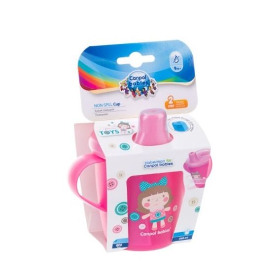 Canpol babies Nevylévací hrníček Toys 250ml (9m+) - RŮŽOVÝ