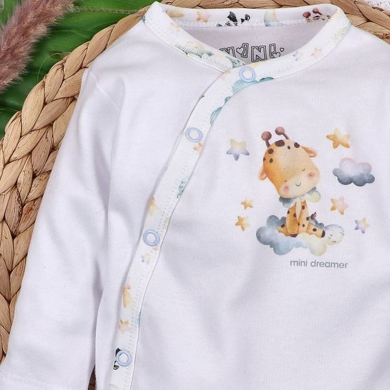 NINI Zavinovací body dlouhý rukáv Zvířátka v oblacích ŽIRAFA BÍLÉ