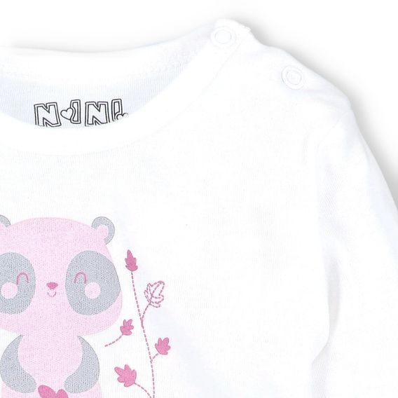 NINI Body dlouhý rukáv Leaves Panda SMETANOVÉ