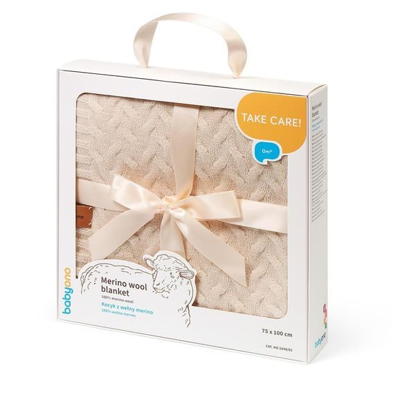 BabyOno Pletená dětská deka z merino vlny SVĚTLE BÉŽOVÁ