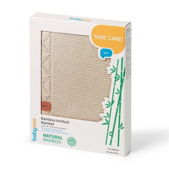 BabyOno Pletená dětská deka bambusová ozdobný lem SVĚTLE BÉŽOVÁ