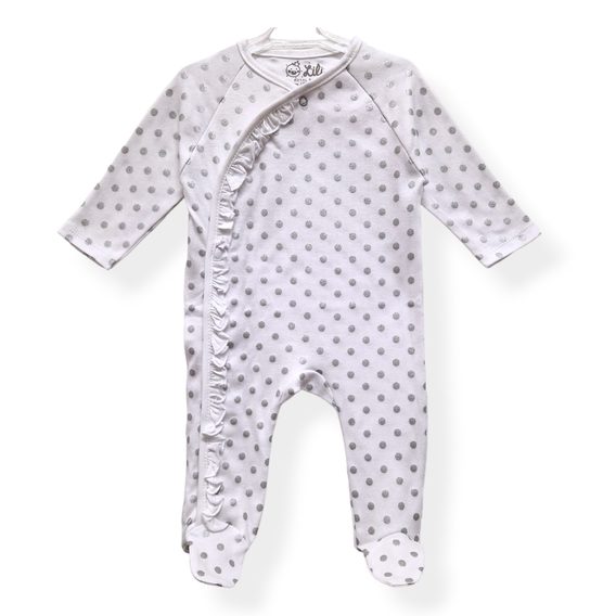 Lili Royal Baby Overal s volánkem Silver dots BÍLÁ