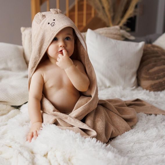 BabyOno Bambusová osuška s kapucí 100x100cm BÉŽOVÁ
