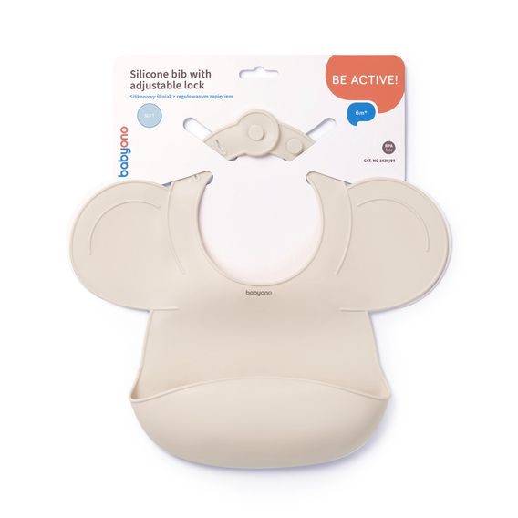 BabyOno Silikonový bryndák s kapsou BÉŽOVÝ