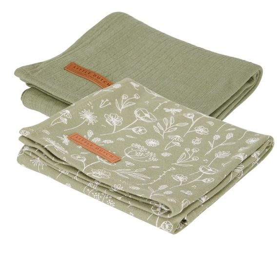 Little Dutch Pleny swaddle 2ks (70x70) WILD FLOWERS OLIVE