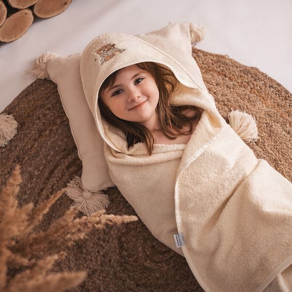 BabyMatex Osuška s kapucí 100x100cm Maxi MEDVÍDEK KRÉMOVÁ