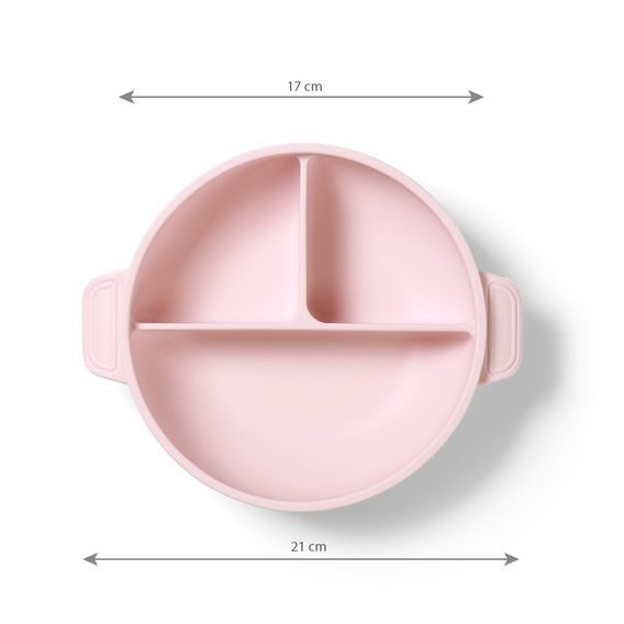 BabyOno Silikonový dělený talíř s přísavkou a víčkem RŮŽOVÁ
