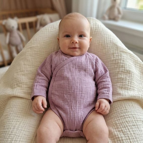 Makoma Mušelínové body zavinovací dlouhý rukáv VŘESOVÉ