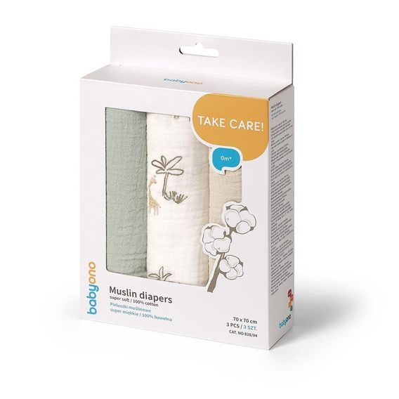 BabyOno Mušelínové pleny 3ks SAFARI