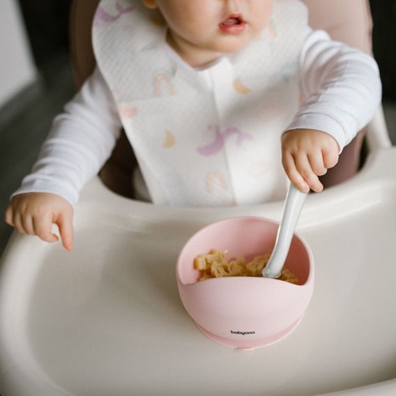 BabyOno Silikonová miska s přísavkou RŮŽOVÁ