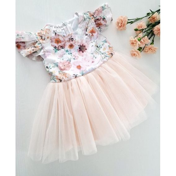 Helen Tylové šaty Creamy Flowers s meruňkovou sukýnkou