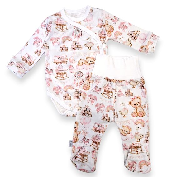 Le Bebe Souprava body + polodupačky Růžový méďa a hračky