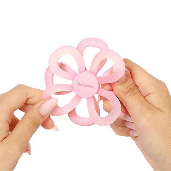 BabyOno Kousátko silikonové Kytička RŮŽOVÁ