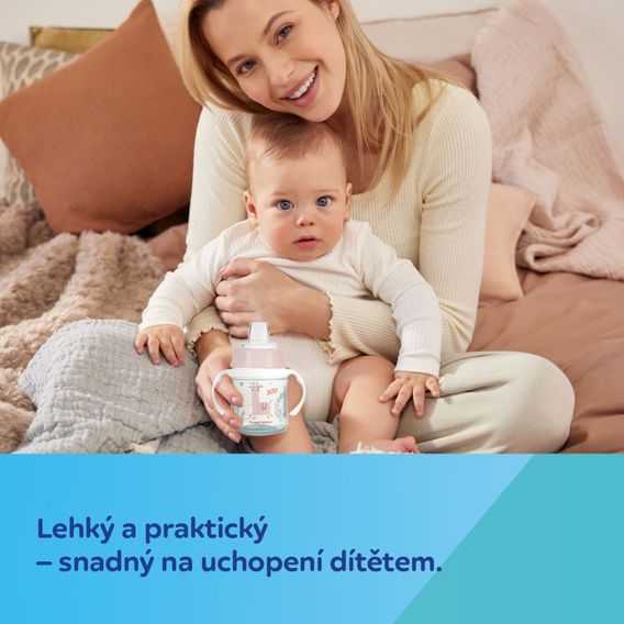 Canpol babies Tréninkový hrníček se svítícími úchyty Exotic Animals 240ml (6m+) - RŮŽOVÝ PANDA