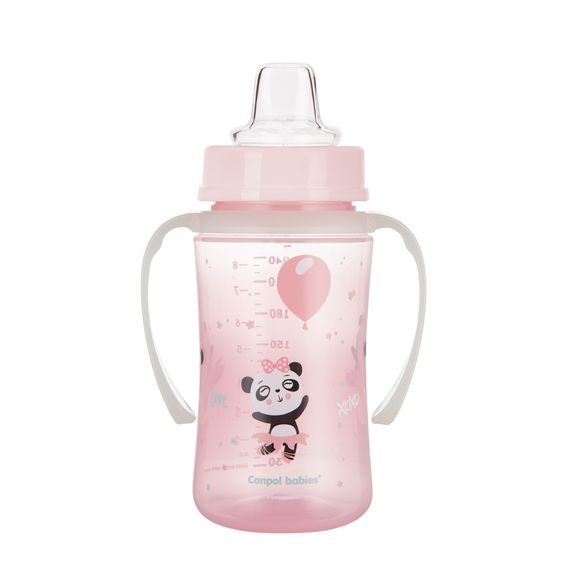 Canpol babies Tréninkový hrníček se svítícími úchyty Exotic Animals 240ml (6m+) - RŮŽOVÝ PANDA