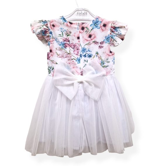 Helen Tylové šaty Pink Flowers s bílou sukýnkou