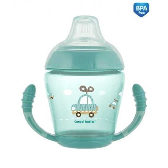 Canpol babies Nevylévací hrníček Toys 230ml (9m+) - AUTÍČKO TYRKYS