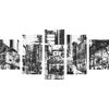 5-dielny obraz chaotické velkomesto v čiernobielom prevedení