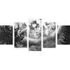 5-dielny obraz magický spln v čiernobielom prevedení