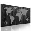 Obraz čiernobiela mapa sveta na dreve v luxusnom prevedení