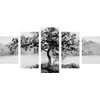5-dielny obraz samotná čerešňa v čiernobielom prevedení