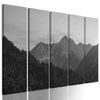 5-dielny obraz krása horského štítu v čiernobielom prevedení