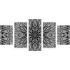 5-dielny obraz zaujímavá luxusná Mandala v čiernobielom prevedení