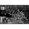 Tapeta čiernobiela kresba kvetov na abstraktnom pozadí