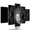5-dielny obraz vyrovnaný Budha v čiernobielom prevedení