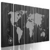 5-dielny obraz čiernobiela mapa sveta na dreve v luxusnom prevedení