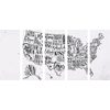 5-dielny obraz zaujímavá mapa USA v čiernobielom prevedení