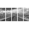 5-dielny obraz cesta pušťou v čiernobielom prevedení
