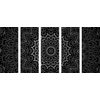 5-dielny obraz elegantá Mandala v čiernobielom prevedení